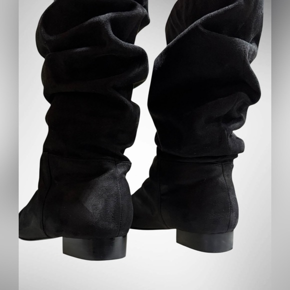 Womens Black Suede Slouchy Mid-Calf Boots Size 10M 3/4” Heel - Picture 5 of 15